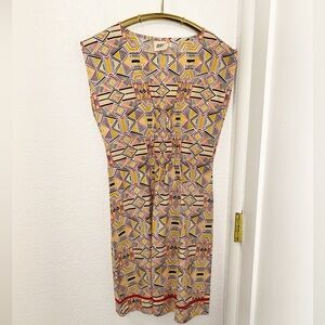 MATA TRADERS The cap sleeve smocked waist global print dress SZ: Medium